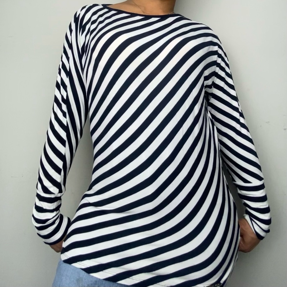 Micheal Kore Black and White Striped Stretch Top
